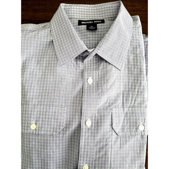 Michael Kors Other - Michael Kors Mens XL Button up Long Sleeve Shirt with Roll up Tabs Check Pattern